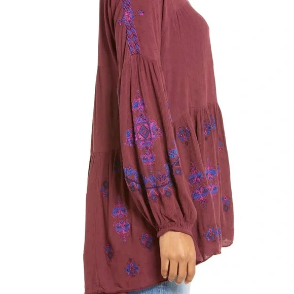 NWT Free People Arianna Boho Tunic in Plum Red. Size L - Picture 2 of 6